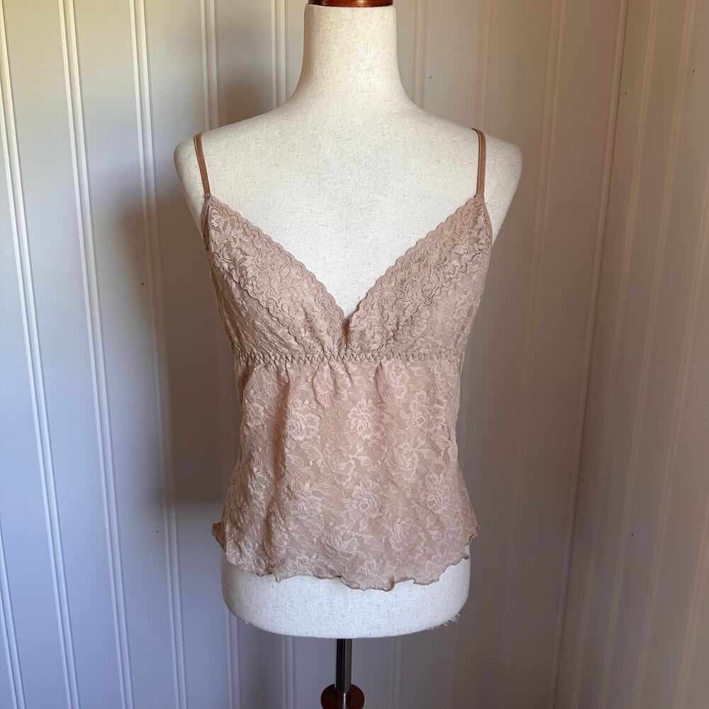 Vintage 90s Beige Lace Floral Cami XL